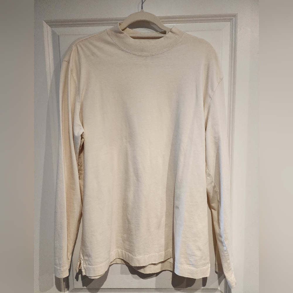 Men's Banana Republic LS Mockneck Supima Cotton Shirt in Cream,Large, Like New